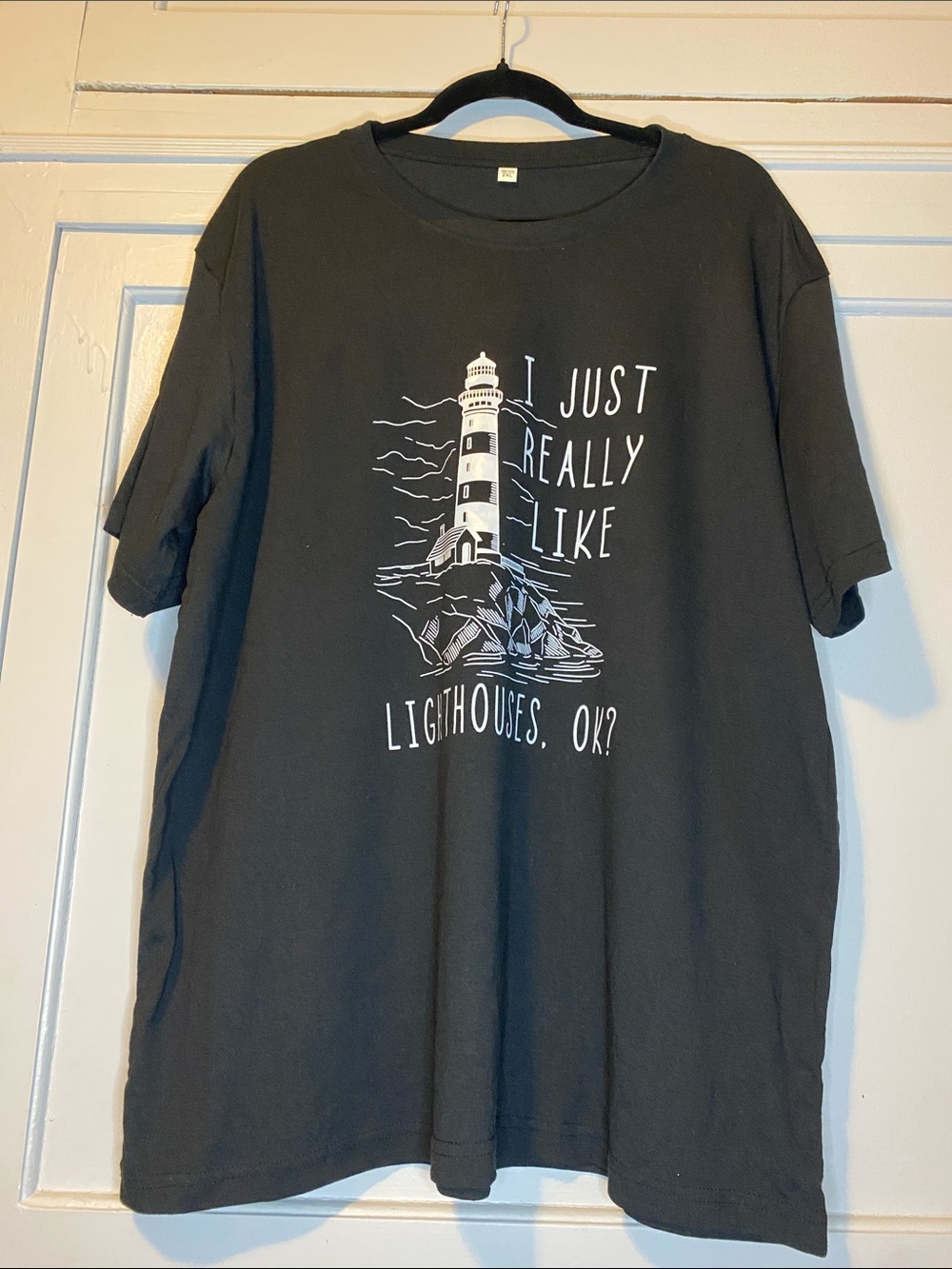 Black Graphic Tee - “I Just Really Like Lighthouses”- size 2XL